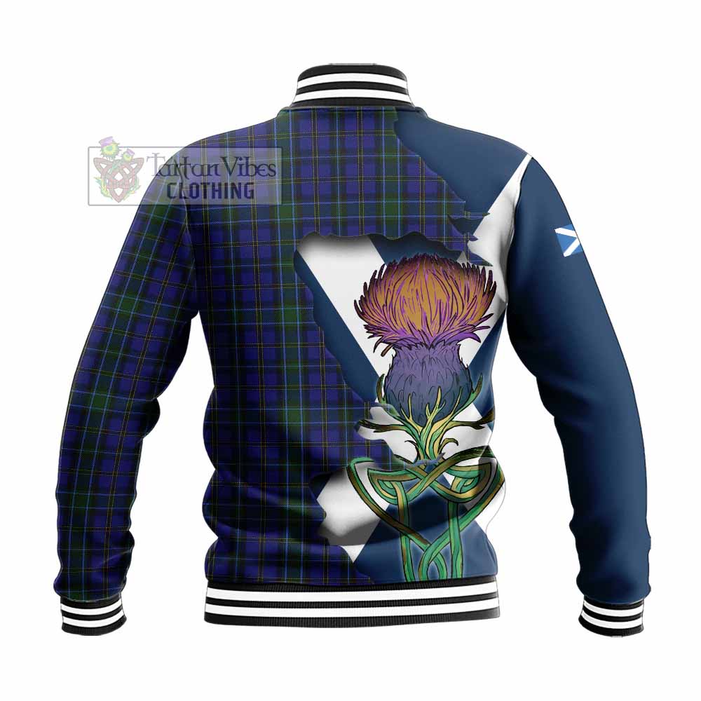 Tartan Vibes Clothing Weir Tartan Family Crest Baseball Jacket Scottish Thistle Celtic Inspired