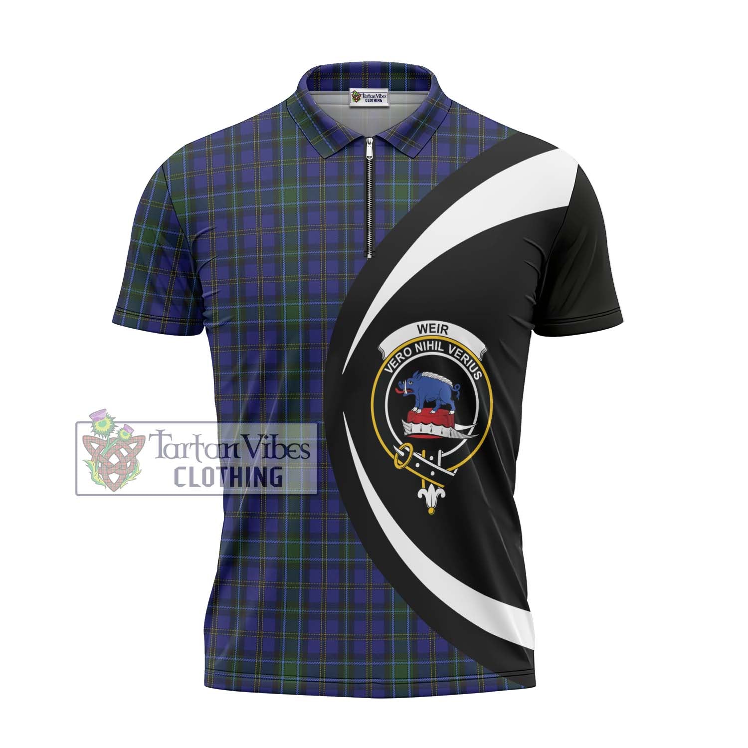 Weir Tartan Zipper Polo Shirt with Family Crest Circle Style - Tartan Vibes Clothing