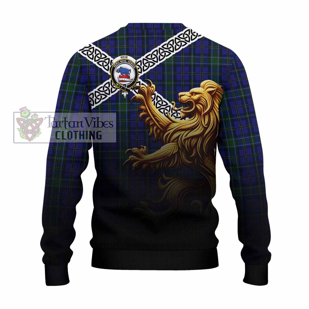 Tartan Vibes Clothing Weir Crest Tartan Knitted Sweater with Golden Lion Emblem Celtic Style