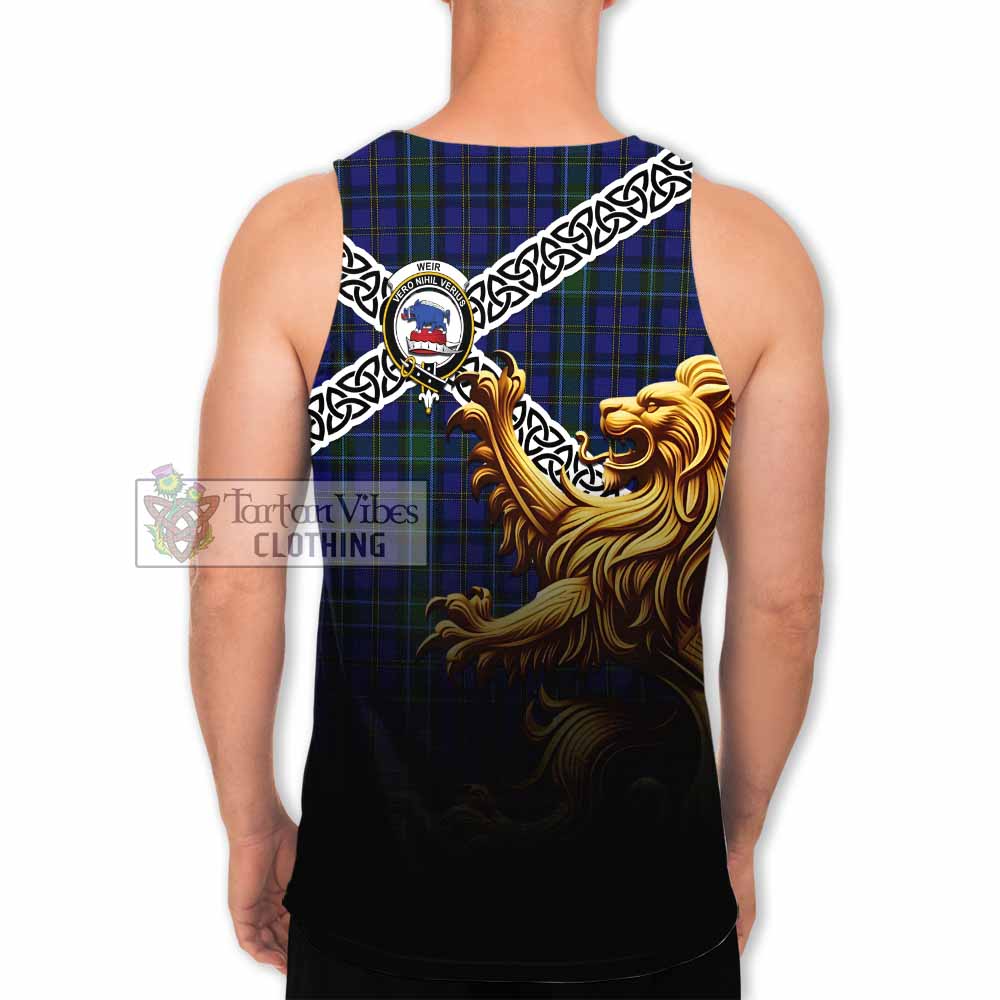 Tartan Vibes Clothing Weir Crest Tartan Men's Tank Top with Golden Lion Emblem Celtic Style
