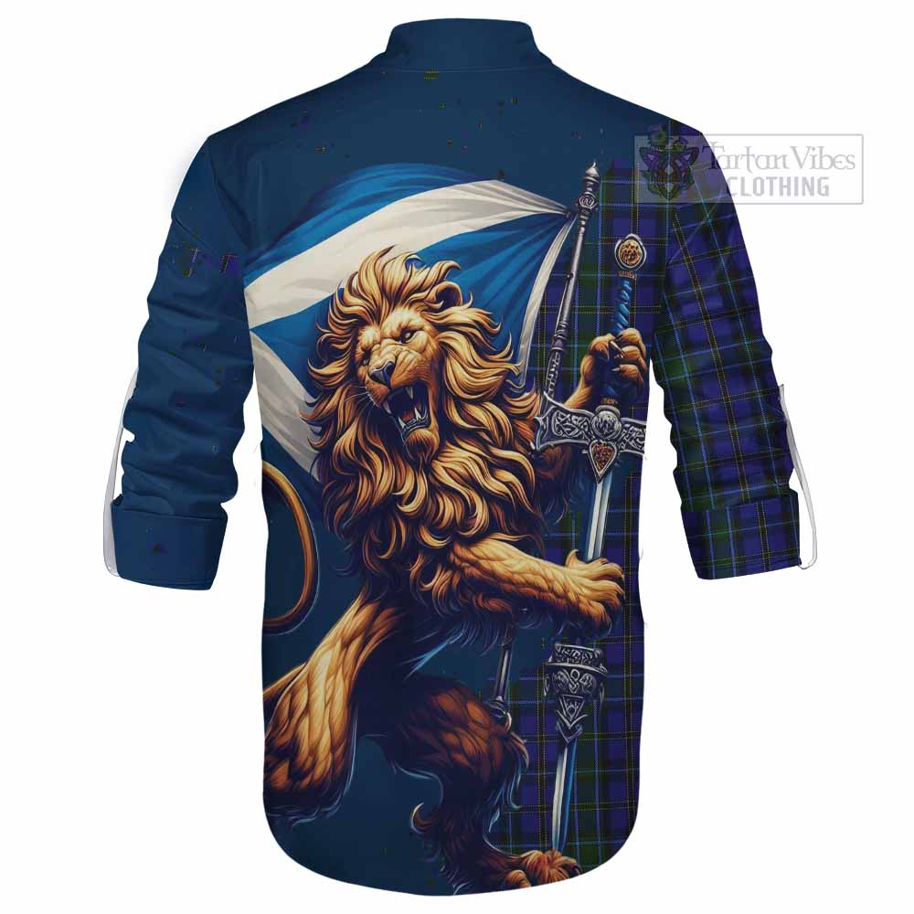 Tartan Vibes Clothing Weir Tartan Family Crest Ghillie Kilt Shirt with Scottish Majestic Lion
