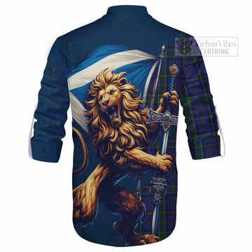 Tartan Vibes Clothing Weir Tartan Family Crest Ghillie Kilt Shirt with Scottish Majestic Lion