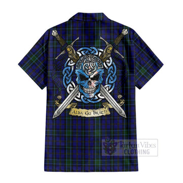 Weir Tartan Hawaiian Shirt with Family Crest Celtic Skull Style