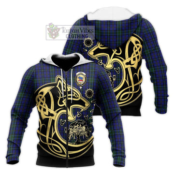 Weir Tartan Knitted Hoodie with Family Crest Celtic Wolf Style Unisex Knitted Zip Hoodie - Tartan Vibes Clothing