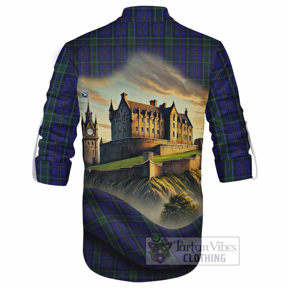 Tartan Vibes Clothing Weir Tartan Family Crest Ghillie Kilt Shirt with Scottish Ancient Castle Style