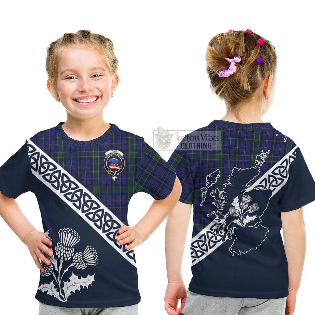 Tartan Vibes Clothing Weir Tartan Kid T-Shirt Featuring Thistle and Scotland Map