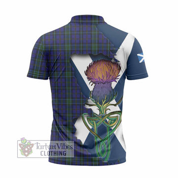 Weir Tartan Family Crest Zipper Polo Shirt Scottish Thistle Celtic Inspired