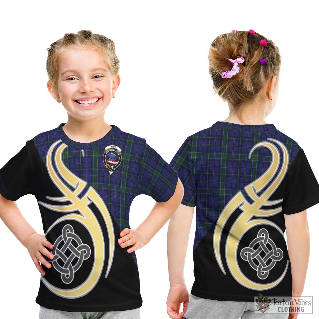 Weir Tartan Kid T-Shirt with Family Crest and Celtic Symbol Style - Tartan Vibes Clothing