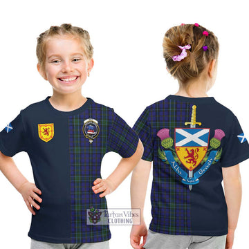 Tartan Vibes Clothing Weir Tartan Kid T-Shirt with Scottish Lion Royal Arm Half Style