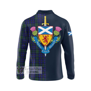 Weir Tartan Long Sleeve Polo Shirt Alba with Scottish Lion Royal Arm Half Style