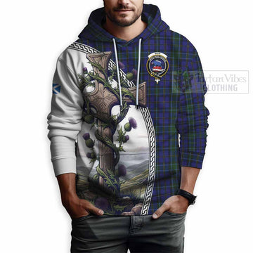 Tartan Vibes Clothing Weir Tartan Hoodie with Family Crest and St. Andrew's Cross Accented by Thistle Vines