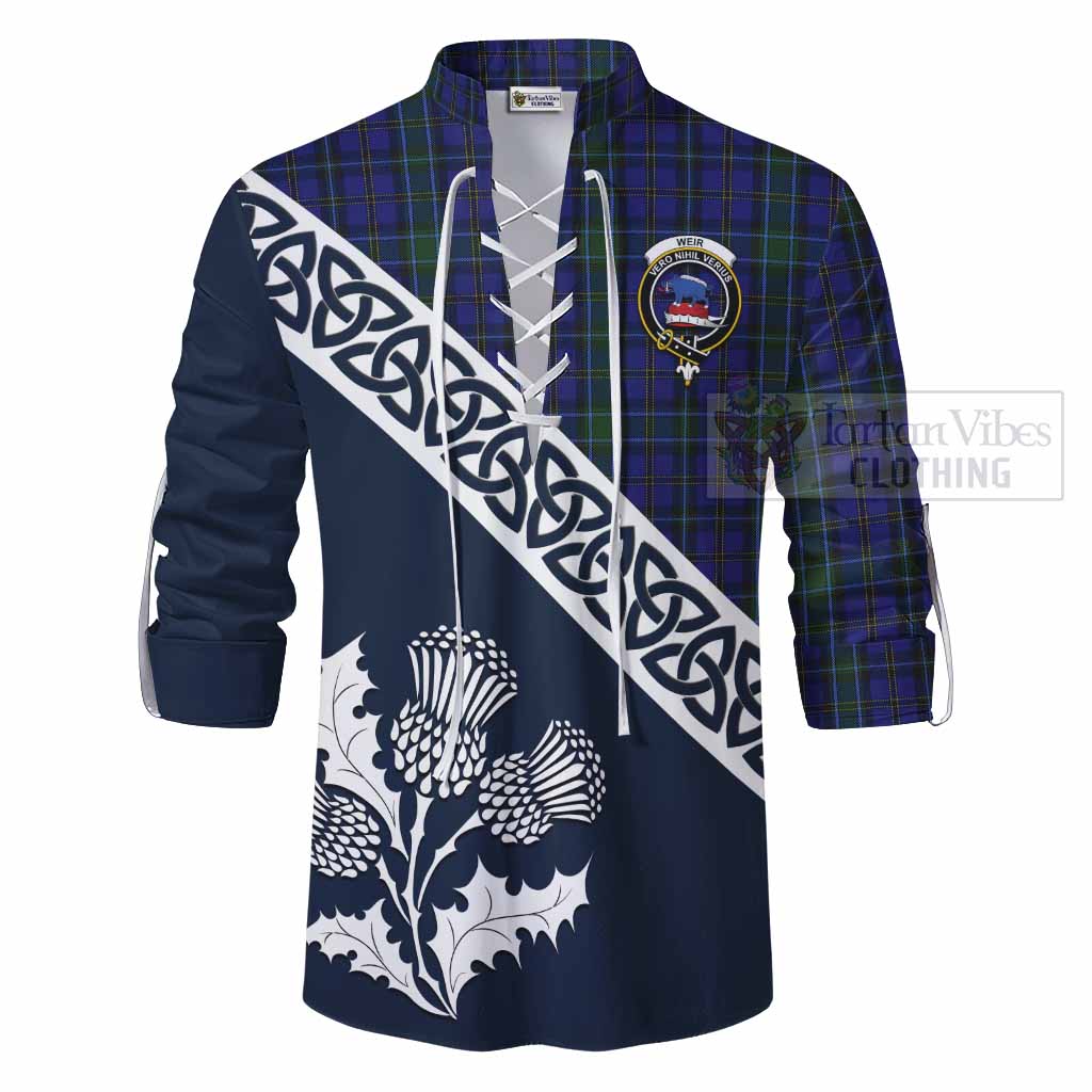 Tartan Vibes Clothing Weir Tartan Ghillie Kilt Shirt Featuring Thistle and Scotland Map