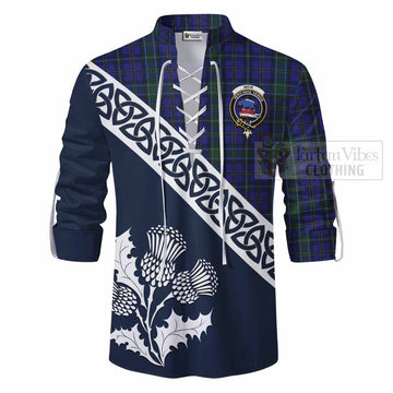 Tartan Vibes Clothing Weir Tartan Ghillie Kilt Shirt Featuring Thistle and Scotland Map