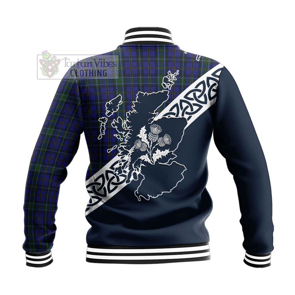 Tartan Vibes Clothing Weir Tartan Baseball Jacket Featuring Thistle and Scotland Map