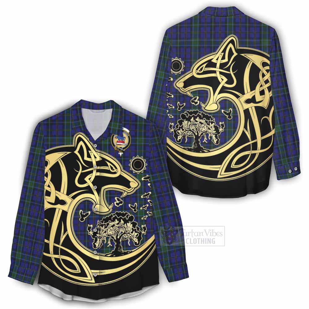 Tartan Vibes Clothing Weir Tartan Women's Casual Shirt with Family Crest Celtic Wolf Style