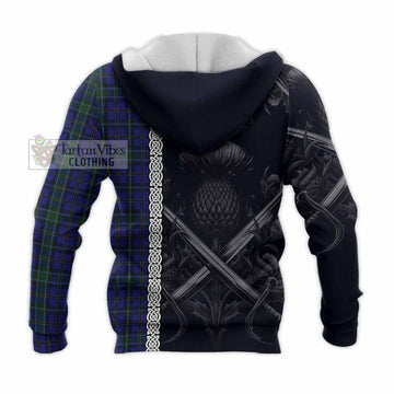 Tartan Vibes Clothing Weir Tartan Knitted Hoodie with Family Crest Cross Sword Thistle Celtic Vibes