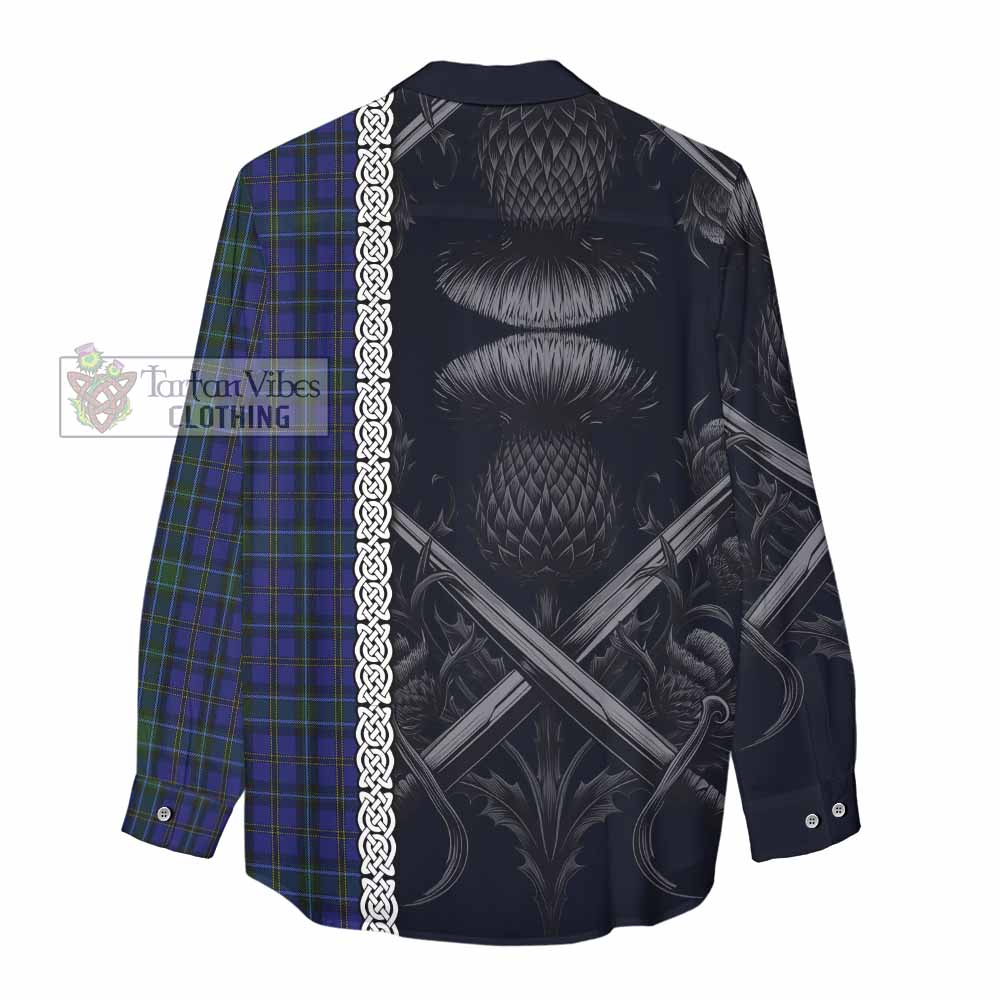 Tartan Vibes Clothing Weir Tartan Women's Casual Shirt with Family Crest Cross Sword Thistle Celtic Vibes