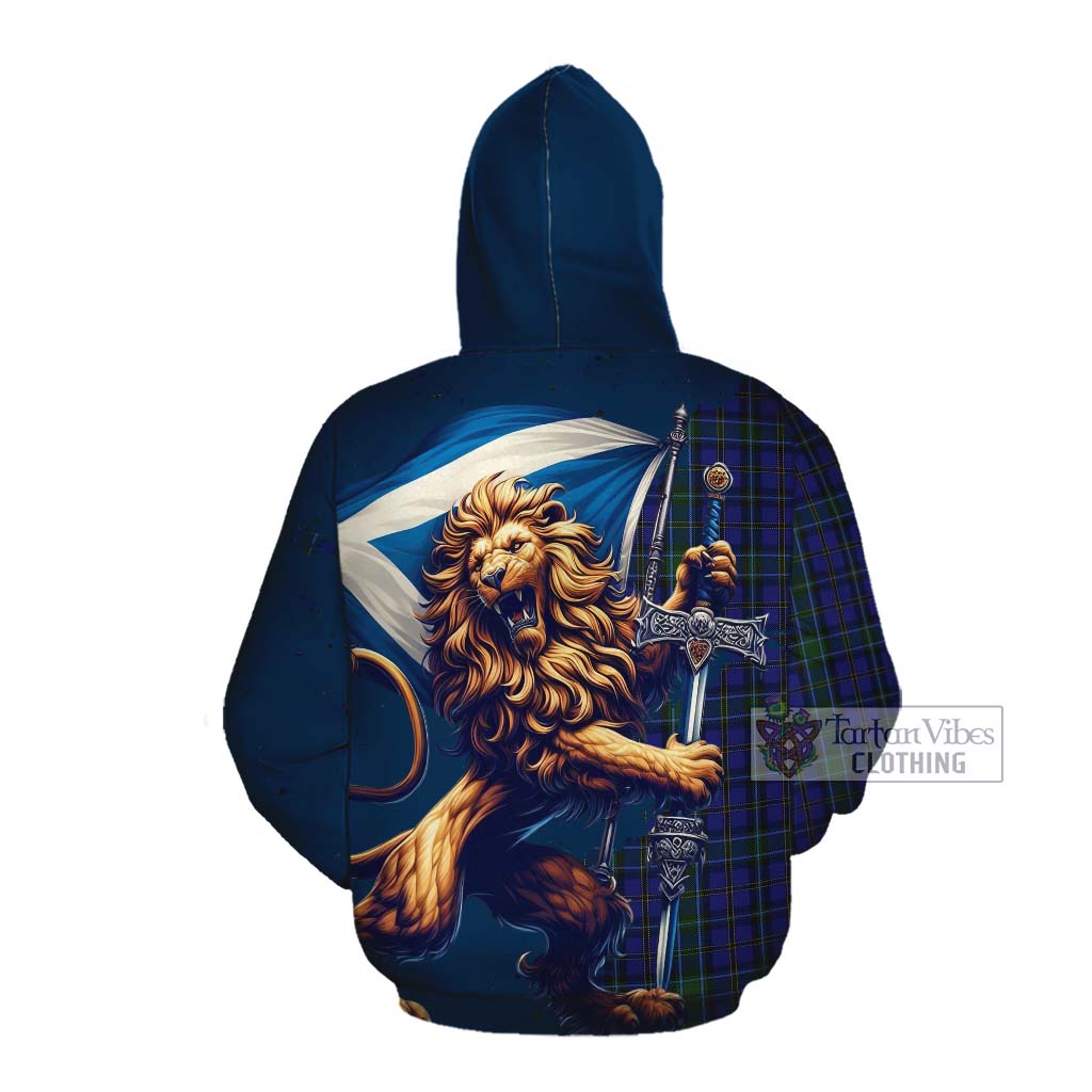 Tartan Vibes Clothing Weir Tartan Family Crest Cotton Hoodie with Scottish Majestic Lion