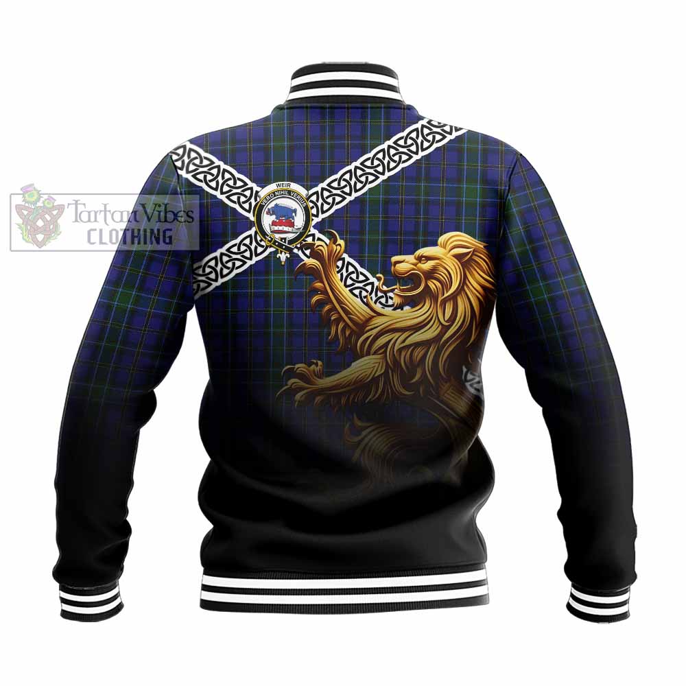 Tartan Vibes Clothing Weir Crest Tartan Baseball Jacket with Golden Lion Emblem Celtic Style