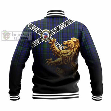 Weir Crest Tartan Baseball Jacket with Golden Lion Emblem Celtic Style