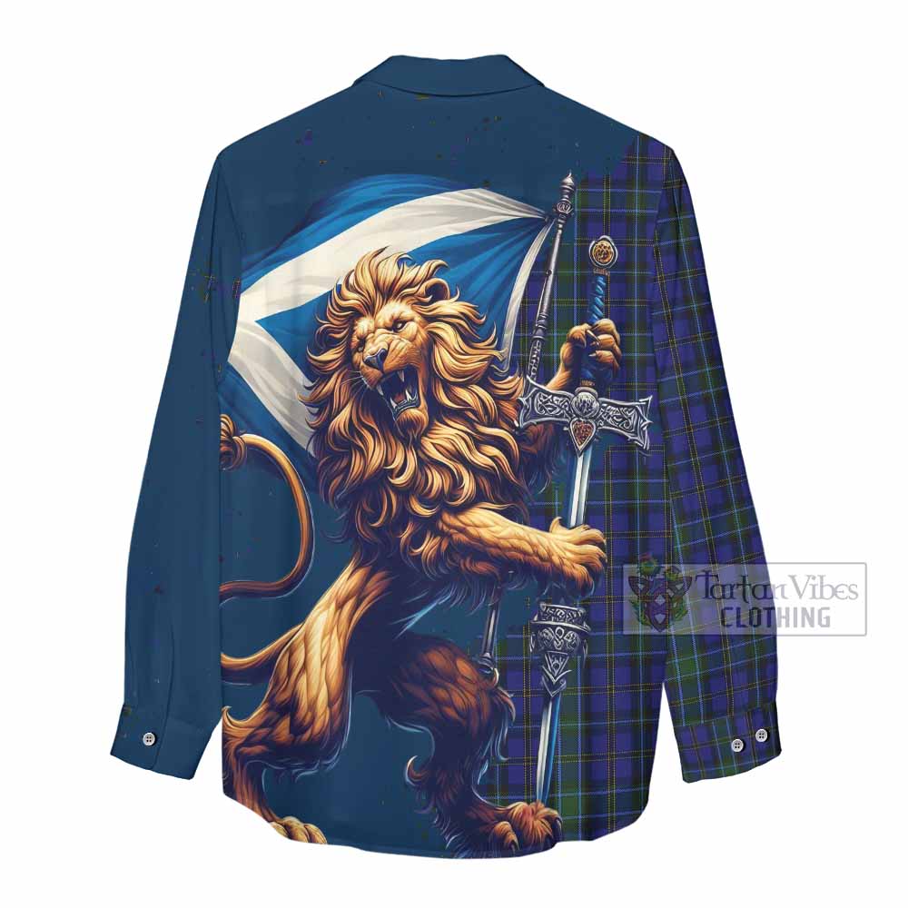 Tartan Vibes Clothing Weir Tartan Family Crest Women's Casual Shirt with Scottish Majestic Lion