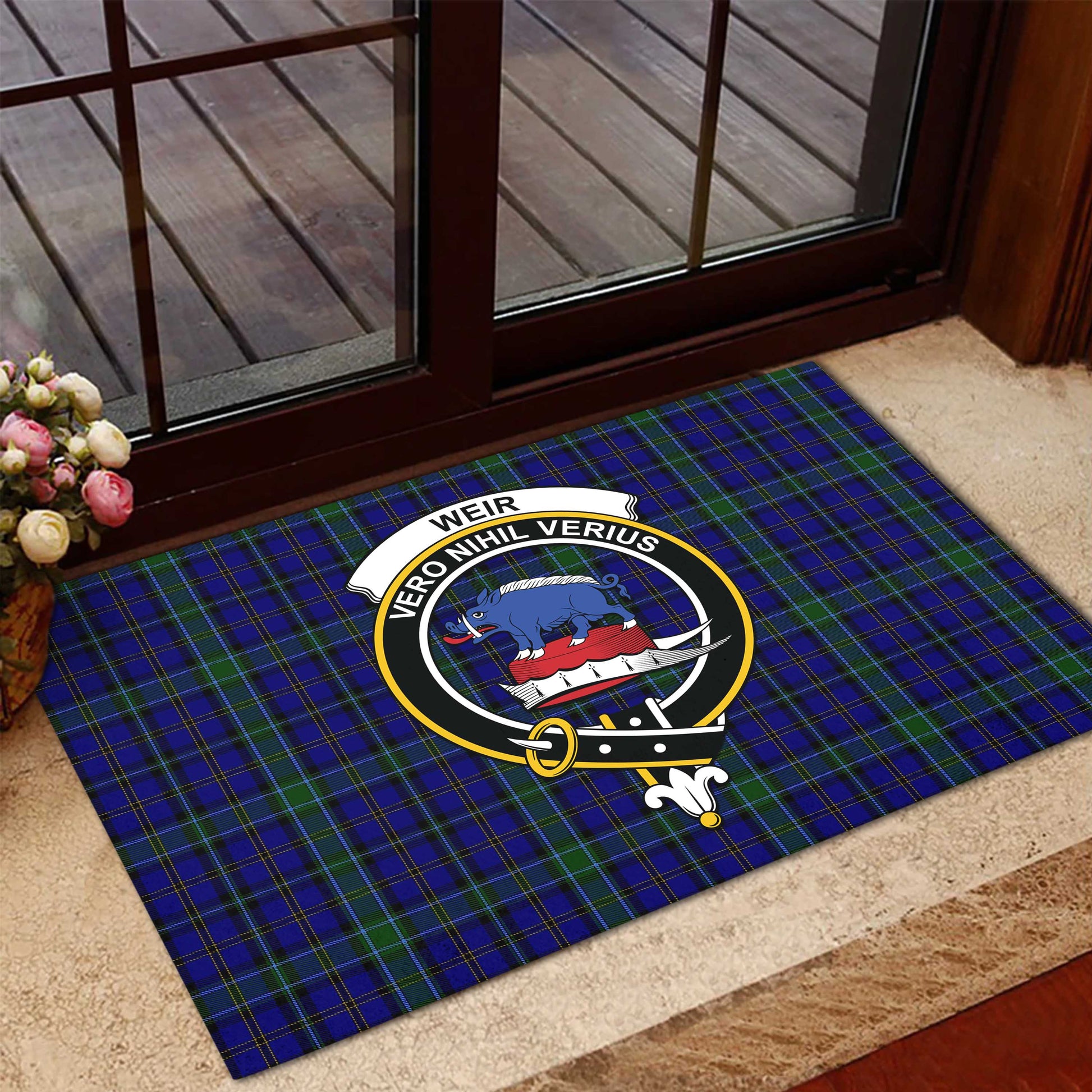 Weir Tartan Door Mat with Family Crest - Tartanvibesclothing Shop