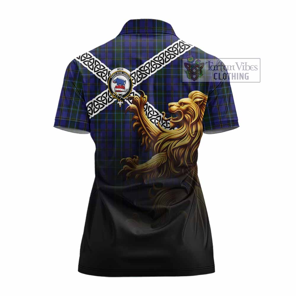 Tartan Vibes Clothing Weir Crest Tartan Women's Polo Shirt with Golden Lion Emblem Celtic Style