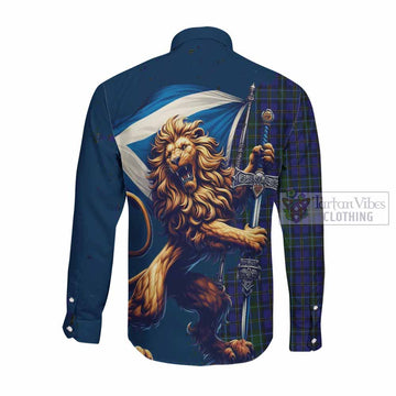 Weir Tartan Family Crest Long Sleeve Button Shirt with Scottish Majestic Lion