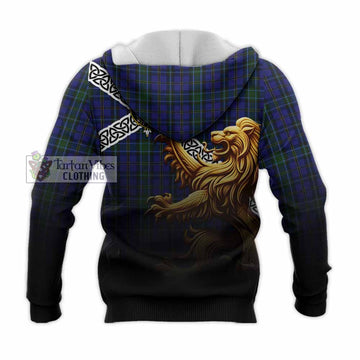 Weir Crest Tartan Knitted Hoodie with Golden Lion Emblem Celtic Style