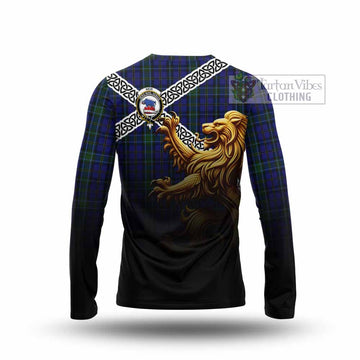Weir Crest Tartan Long Sleeve T-Shirt with Golden Lion Emblem Celtic Style