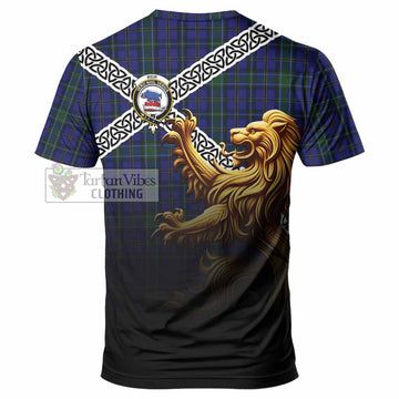 Tartan Vibes Clothing Weir Crest Tartan T-Shirt with Golden Lion Emblem Celtic Style