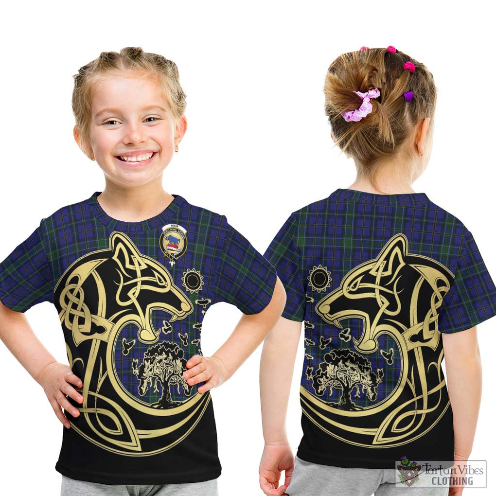 Weir Tartan Kid T-Shirt with Family Crest Celtic Wolf Style - Tartan Vibes Clothing