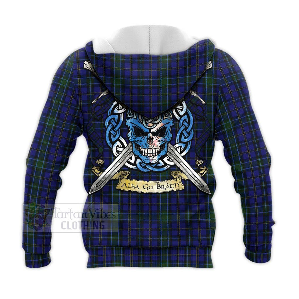 Tartan Vibes Clothing Weir Tartan Knitted Hoodie with Family Crest Celtic Skull Style
