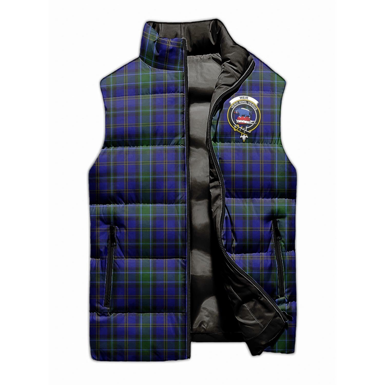 Weir Tartan Sleeveless Puffer Jacket with Family Crest - Tartanvibesclothing