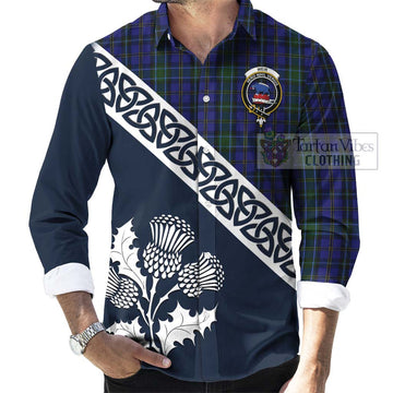 Weir Tartan Long Sleeve Button Shirt Featuring Thistle and Scotland Map