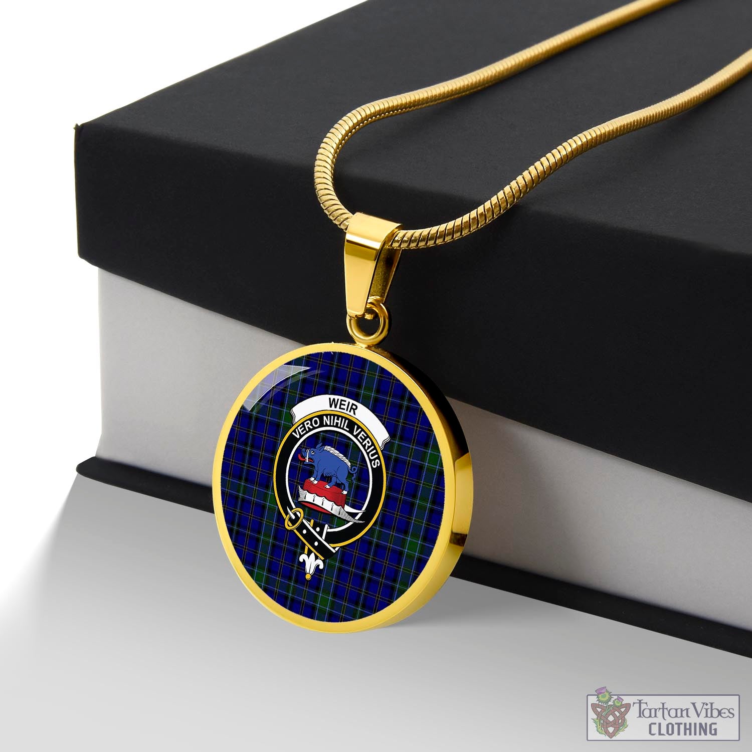Tartan Vibes Clothing Weir Tartan Circle Necklace with Family Crest