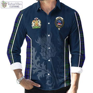 Weir Tartan Long Sleeve Button Up Shirt with Family Crest and Scottish Thistle Vibes Sport Style