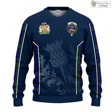 Weir Tartan Knitted Sweatshirt with Family Crest and Scottish Thistle Vibes Sport Style