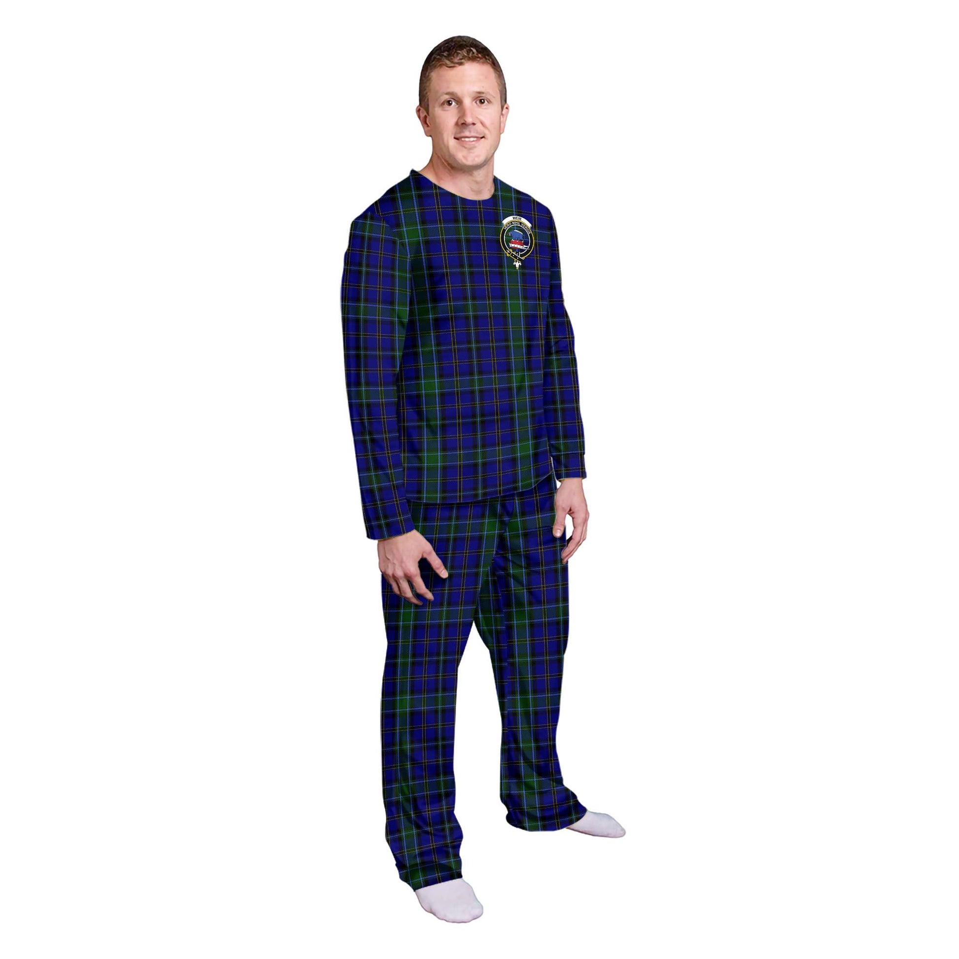 Weir Tartan Pajamas Family Set with Family Crest - Tartanvibesclothing