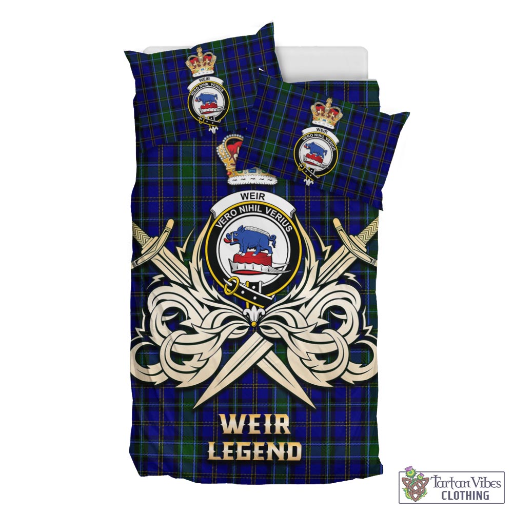 Tartan Vibes Clothing Weir Tartan Bedding Set with Clan Crest and the Golden Sword of Courageous Legacy