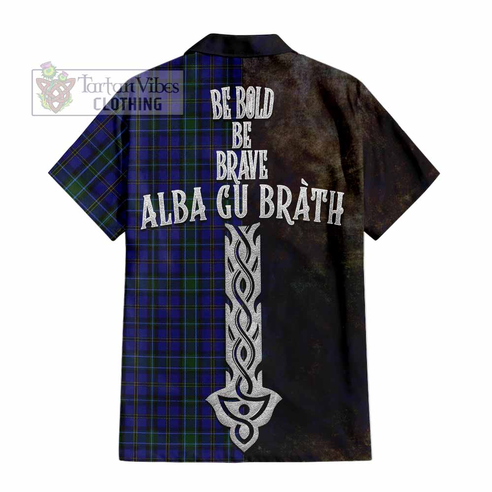 Tartan Vibes Clothing Weir Tartan Family Crest Short Sleeve Button Shirt Alba Gu Brath Be Brave Lion Ancient Style