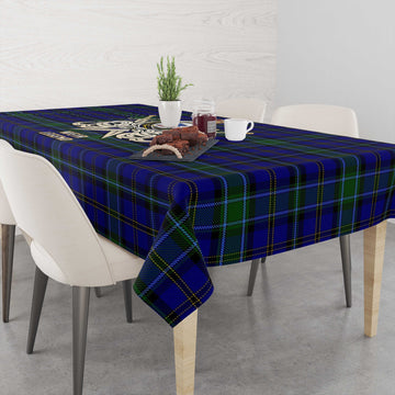 Weir Tartan Tablecloth with Clan Crest and the Golden Sword of Courageous Legacy