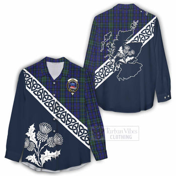 Tartan Vibes Clothing Weir Tartan Women's Casual Shirt Featuring Thistle and Scotland Map