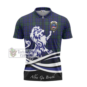 Weir Tartan Zipper Polo Shirt with Alba Gu Brath Regal Lion Emblem - Tartanvibesclothing Shop