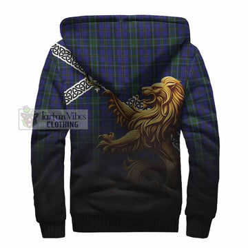Weir Crest Tartan Sherpa Hoodie with Golden Lion Emblem Celtic Style