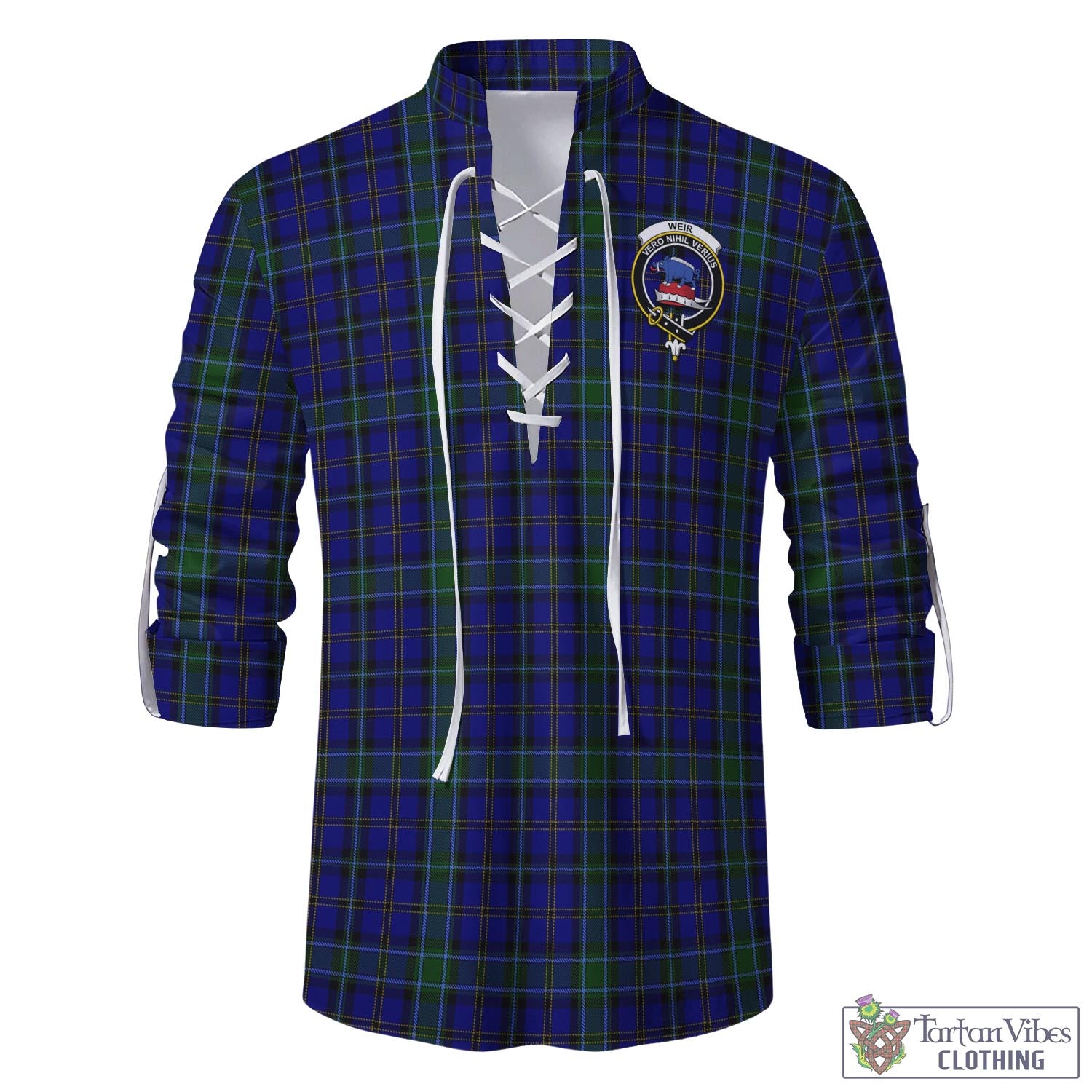 Tartan Vibes Clothing Weir Tartan Men's Scottish Traditional Jacobite Ghillie Kilt Shirt with Family Crest