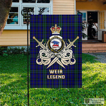 Weir Tartan Garden Flag with Clan Crest and the Golden Sword of Courageous Legacy
