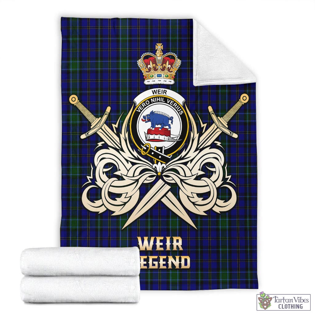 Tartan Vibes Clothing Weir Tartan Blanket with Clan Crest and the Golden Sword of Courageous Legacy