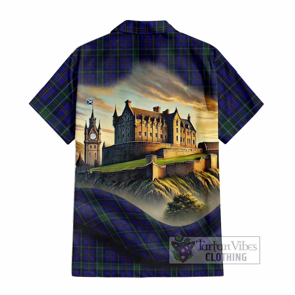 Tartan Vibes Clothing Weir Tartan Family Crest Short Sleeve Button Shirt with Scottish Ancient Castle Style