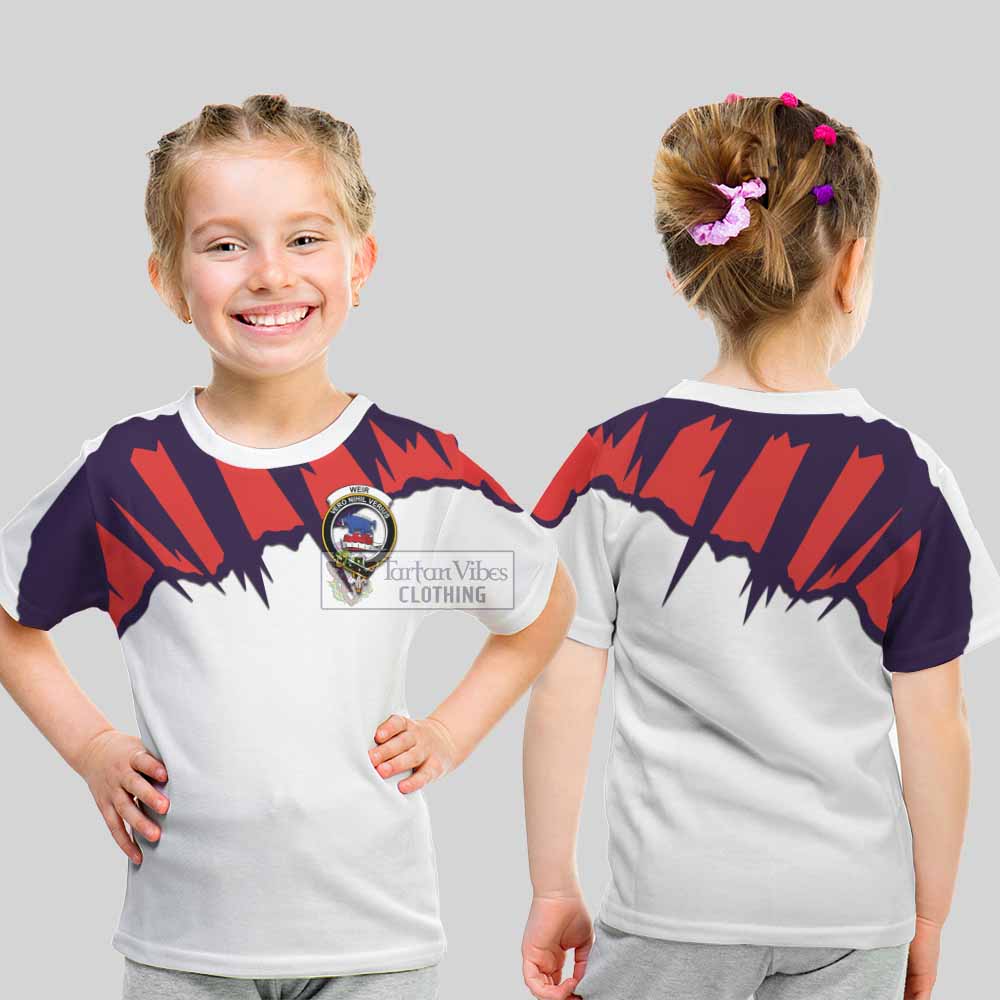 Tartan Vibes Clothing Weir Clan Crest Kid T-Shirt with Retro Sport Style
